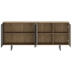 Credenza Beige Marrone Noce 3 Ripiani Apertura Battente 200x40x87h cm, 4 Ante - Malnate