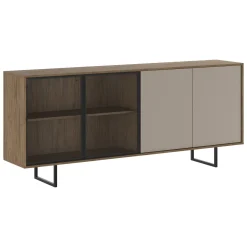 Credenza Beige Marrone Noce 3 Ripiani Apertura Battente 200x40x87h cm, 4 Ante - Malnate