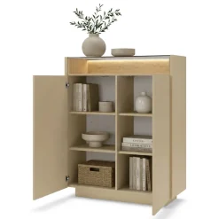 Credenze > Dmora Credenza Beige Marrone 4 Ripiani Apertura Battente 103x40x119h cm, 2 Ante - Halane Marrone, Beige
