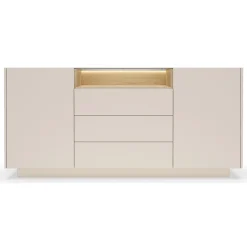 Credenze > Dmora Credenza Beige Marrone Rovere 3 Cassetti 2 Ripiani 176x40x83h cm, Apertura Battente, Scorrevole - Haleli Marrone Rovere, Beige