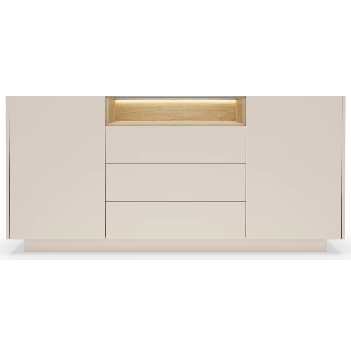Credenze > Dmora Credenza Beige Marrone Rovere 3 Cassetti 2 Ripiani 176x40x83h cm, Apertura Battente, Scorrevole - Haleli Marrone Rovere, Beige
