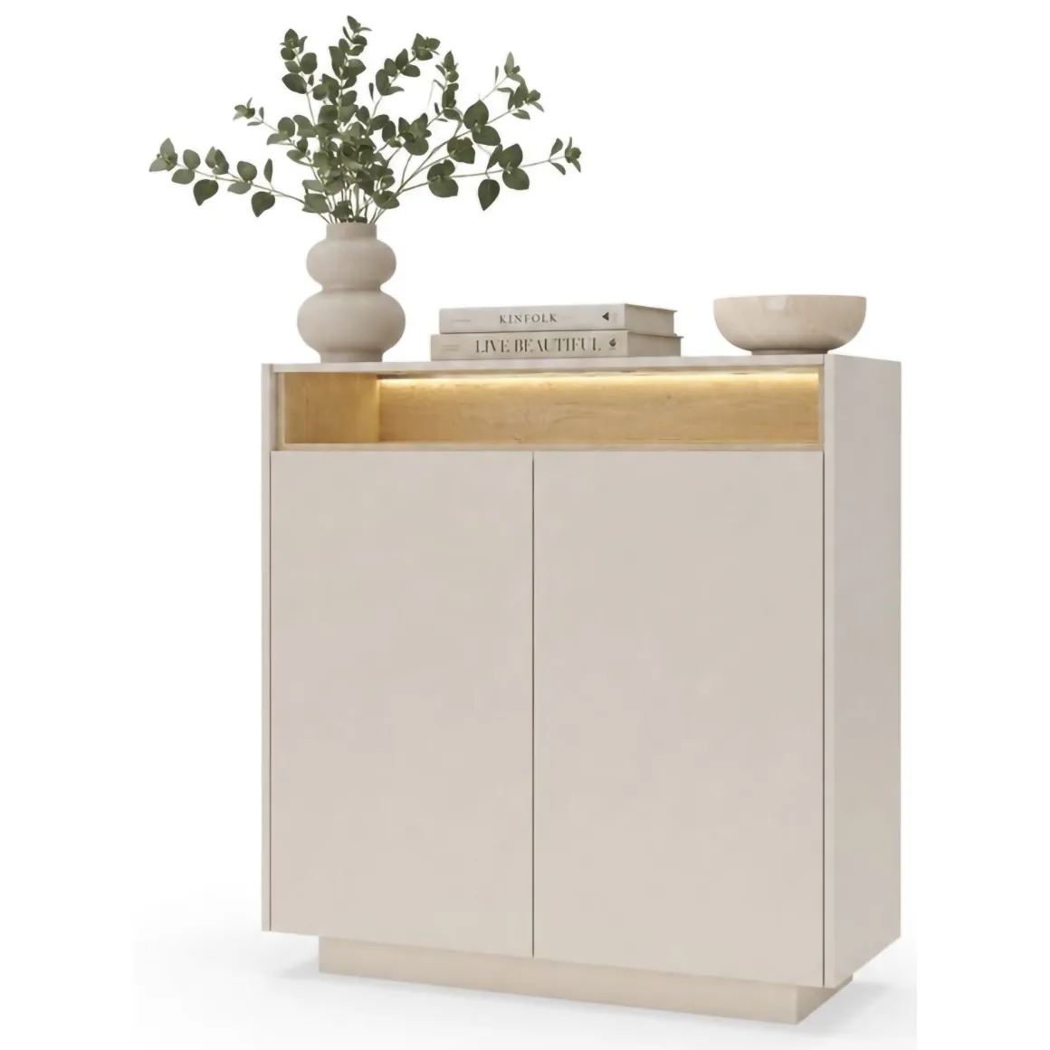 Credenza Beige Marrone Rovere 4 Ripiani Apertura Battente 103x40x119h cm, 2 Ante - Halane