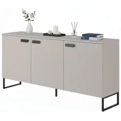 Credenza Beige Nero 3 Cassetti 2 Ripiani 184x40x86h cm, Apertura Battente - Reano