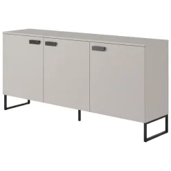 Credenza Beige Nero 3 Cassetti 2 Ripiani 184x40x86h cm, Apertura Battente - Reano