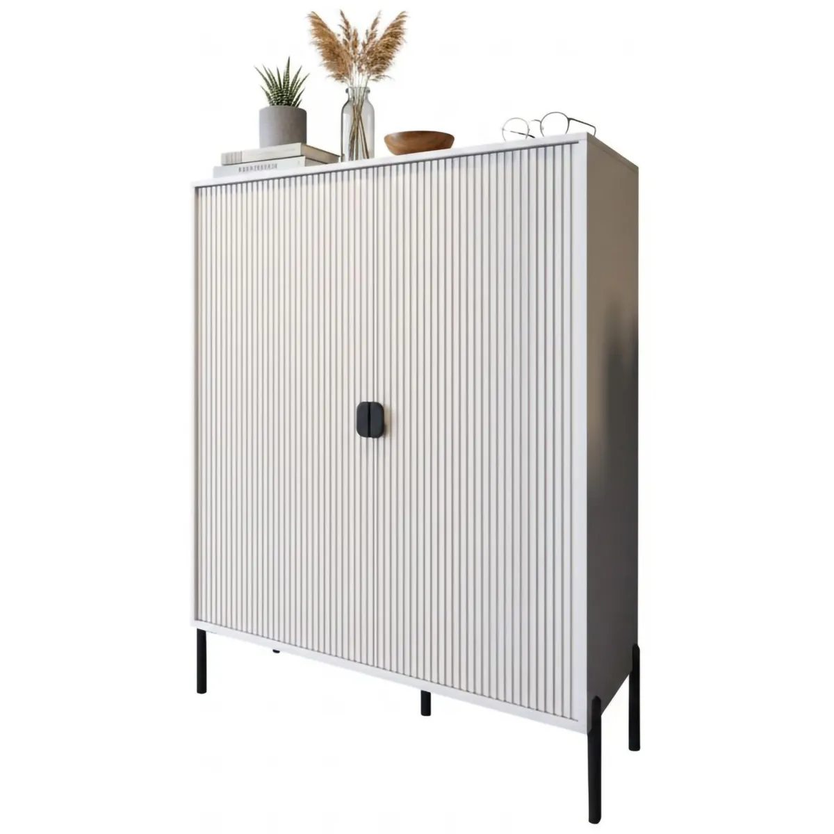 Madie|Credenze > Dmora Credenza Beige Nero Cassetti 4 Ripiani 104x40x129h cm, Apertura Battente - Wallis Nero, Beige Cashmere