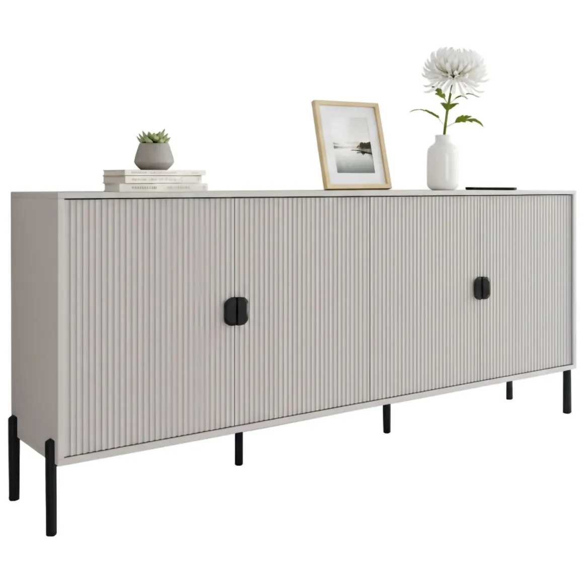 Madie|Credenze > Dmora Credenza Beige Nero Cassetti Ripiani 203x49x83h cm, Apertura Battente - Parenti Nero, Beige Cashmere