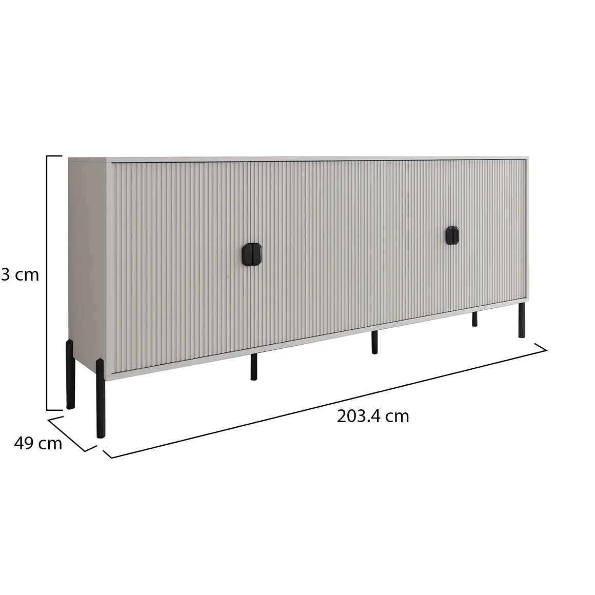 Madie|Credenze > Dmora Credenza Beige Nero Cassetti Ripiani 203x49x83h cm, Apertura Battente - Parenti Nero, Beige Cashmere