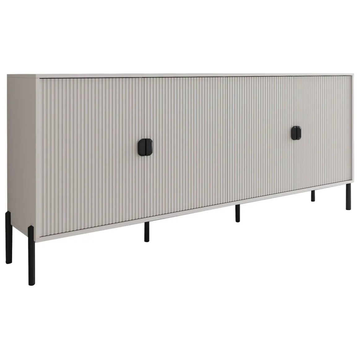 Madie|Credenze > Dmora Credenza Beige Nero Cassetti Ripiani 203x49x83h cm, Apertura Battente - Parenti Nero, Beige Cashmere