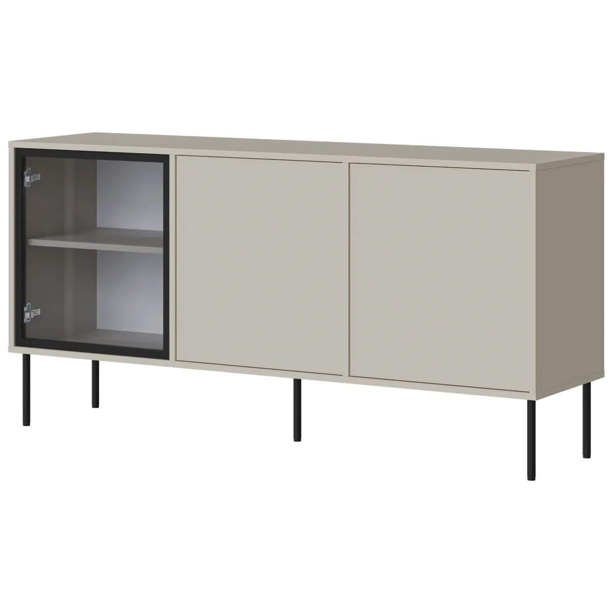 Madie|Credenze > Dmora Credenza Beige Nero 3 Ripiani Apertura Battente 150x40x75h cm, 3 Ante - Conzano Nero, Beige Cashmere