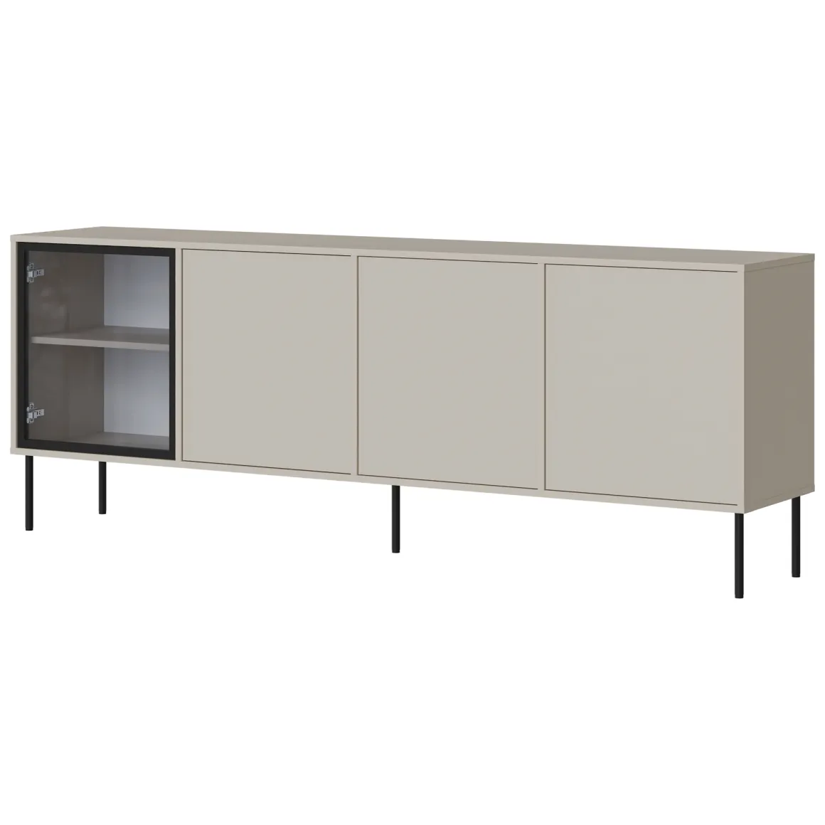 Credenza Beige Nero 4 Ripiani Apertura Battente 200x40x75h cm, 4 Ante - Pizzo