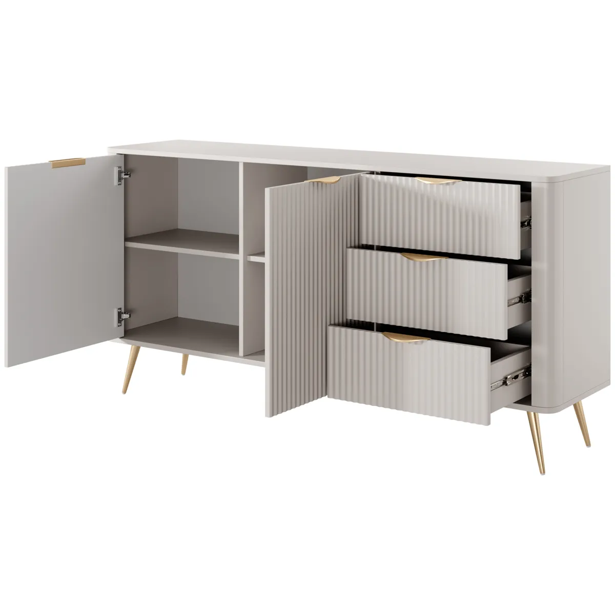 Credenze > Dmora Credenza Beige oro 3 Cassetti 2 Ripiani 163x38x81h cm, Apertura Battente, Scorrevole - Halilala Oro, Beige