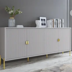 Credenza Beige oro Cassetti 4 Ripiani 203x49x83h cm, Apertura Battente - Arpina
