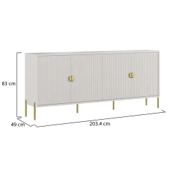Credenza Beige oro Cassetti 4 Ripiani 203x49x83h cm, Apertura Battente - Arpina