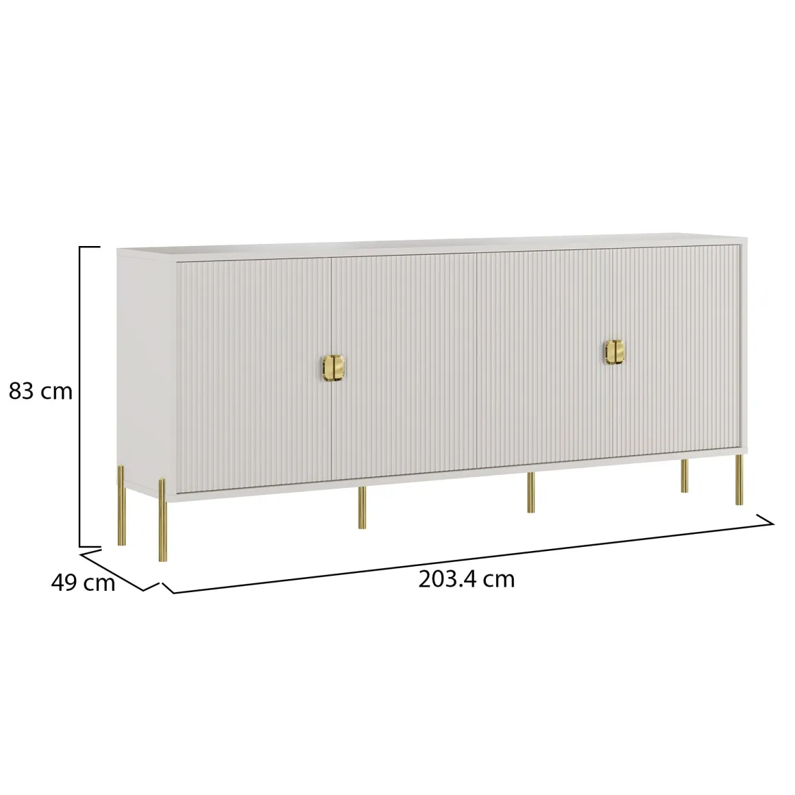 Credenza Beige oro Cassetti 4 Ripiani 203x49x83h cm, Apertura Battente - Arpina