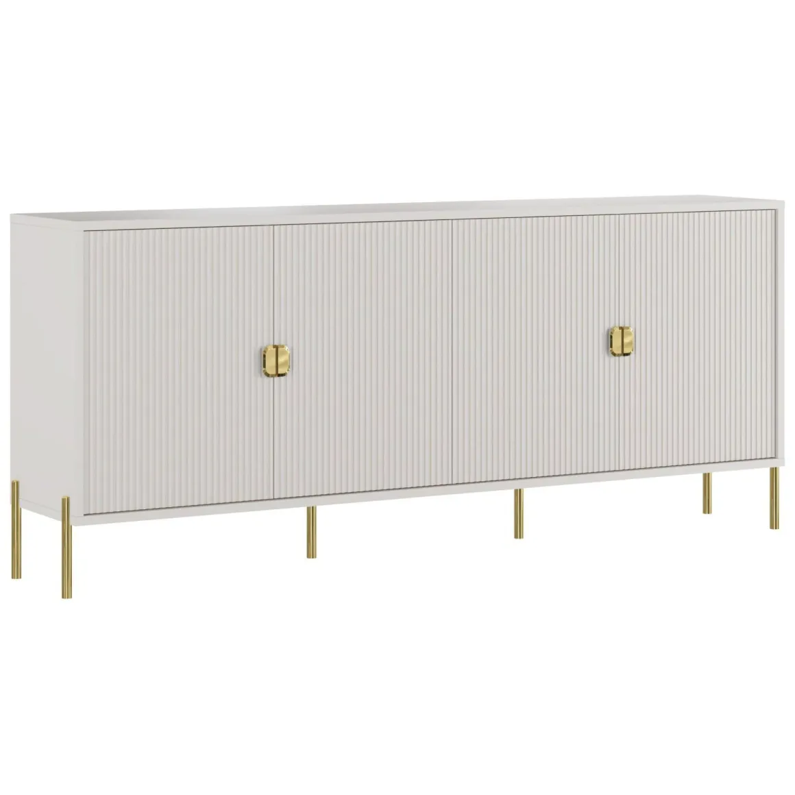 Credenza Beige oro Cassetti 4 Ripiani 203x49x83h cm, Apertura Battente - Arpina