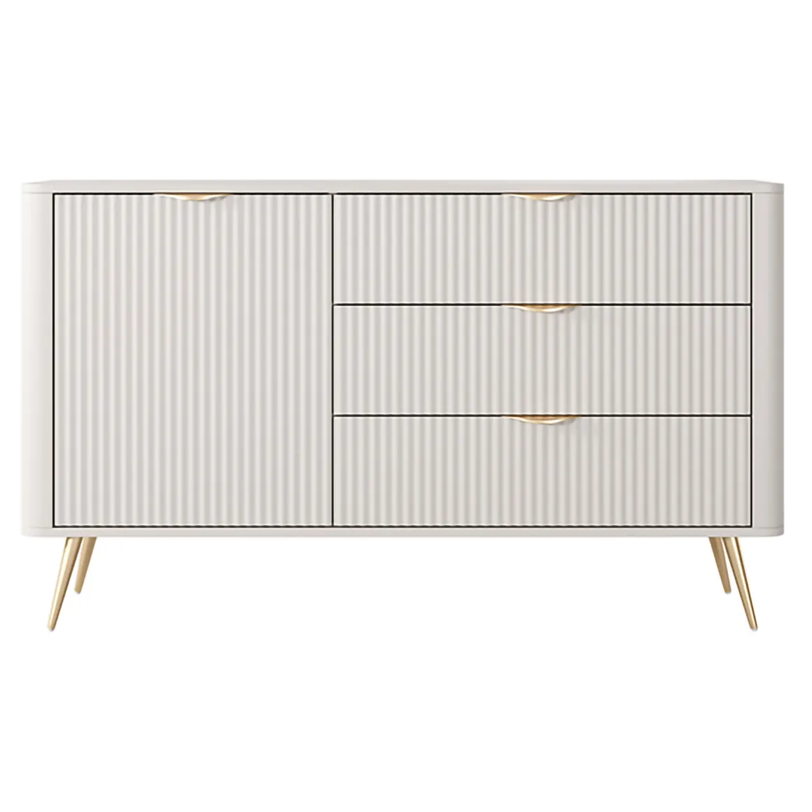 Credenze > Dmora Credenza Beige oro 4 Cassetti un Ripiano 88x38x101h cm, Apertura Scorrevole - Haliso Oro, Beige