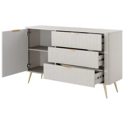 Credenza Beige oro 3 Cassetti un Ripiano 138x38x81h cm, Apertura Battente, Scorrevole - Halilomo