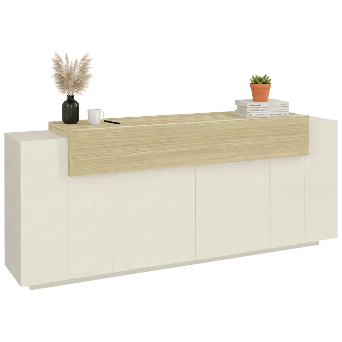 Madie|Credenze > Dmora Credenza 3 Ripiani Apertura Battente, a Ribalta 200x45x85.5h cm, 5 Ante - Pulfero Beige