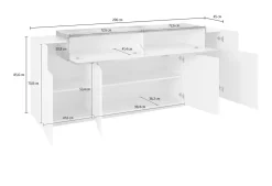 Madie|Credenze > Dmora Credenza 3 Ripiani Apertura Battente, a Ribalta 200x45x85.5h cm, 5 Ante - Pulfero Beige