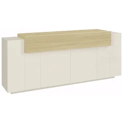 Madie|Credenze > Dmora Credenza 3 Ripiani Apertura Battente, a Ribalta 200x45x85.5h cm, 5 Ante - Pulfero Beige
