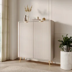 Credenza Beige 4 Ripiani Apertura Battente 113x38x134h cm, 2 Ante - Nerrio