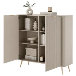 Credenza Beige 4 Ripiani Apertura Battente 113x38x134h cm, 2 Ante - Nerrio