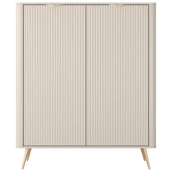 Credenza Beige 4 Ripiani Apertura Battente 113x38x134h cm, 2 Ante - Nerrio