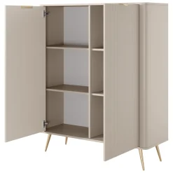 Credenza Beige 4 Ripiani Apertura Battente 113x38x134h cm, 2 Ante - Nerrio