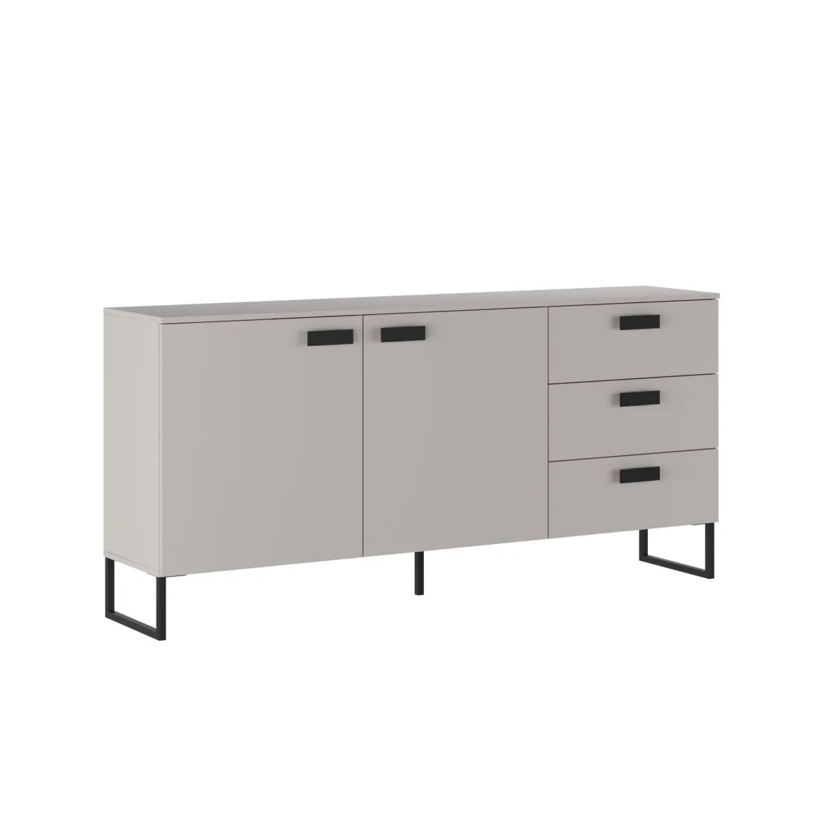 Credenza Beige Rovere Nero 3 Cassetti 2 Ripiani 184x40x86h cm, Apertura Battente - Muzzano