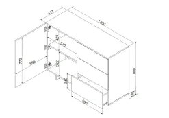 Credenza beige 120x41x90h cm 1 anta e 3 cassetti - Rubiera