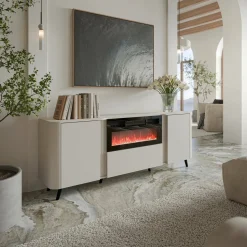 Madie|Credenze > Dmora Credenza beige 190x40x68h cm 3 ante - Briano Beige Cashmere