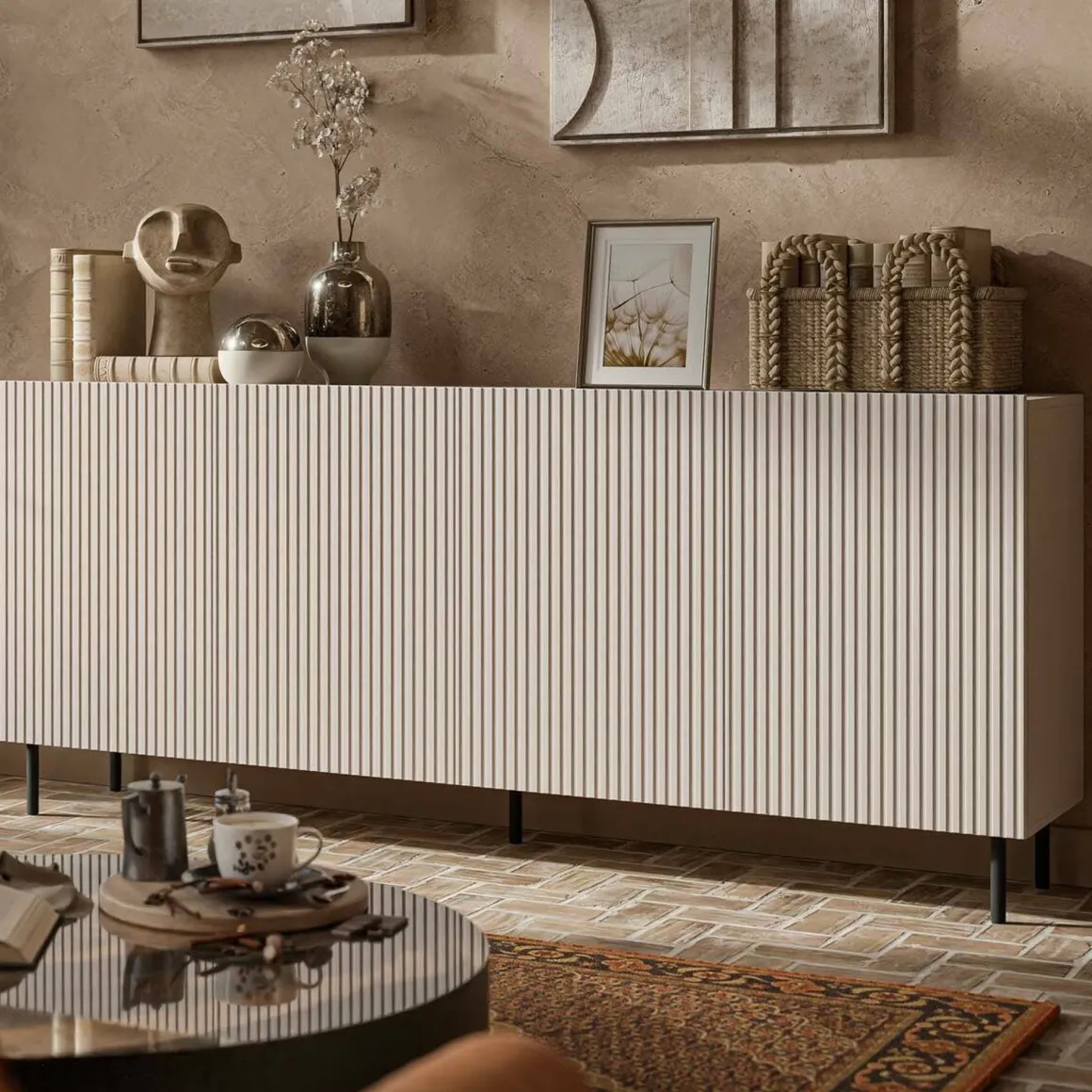 Credenza beige 200x42x82h cm 4 ante - Corana