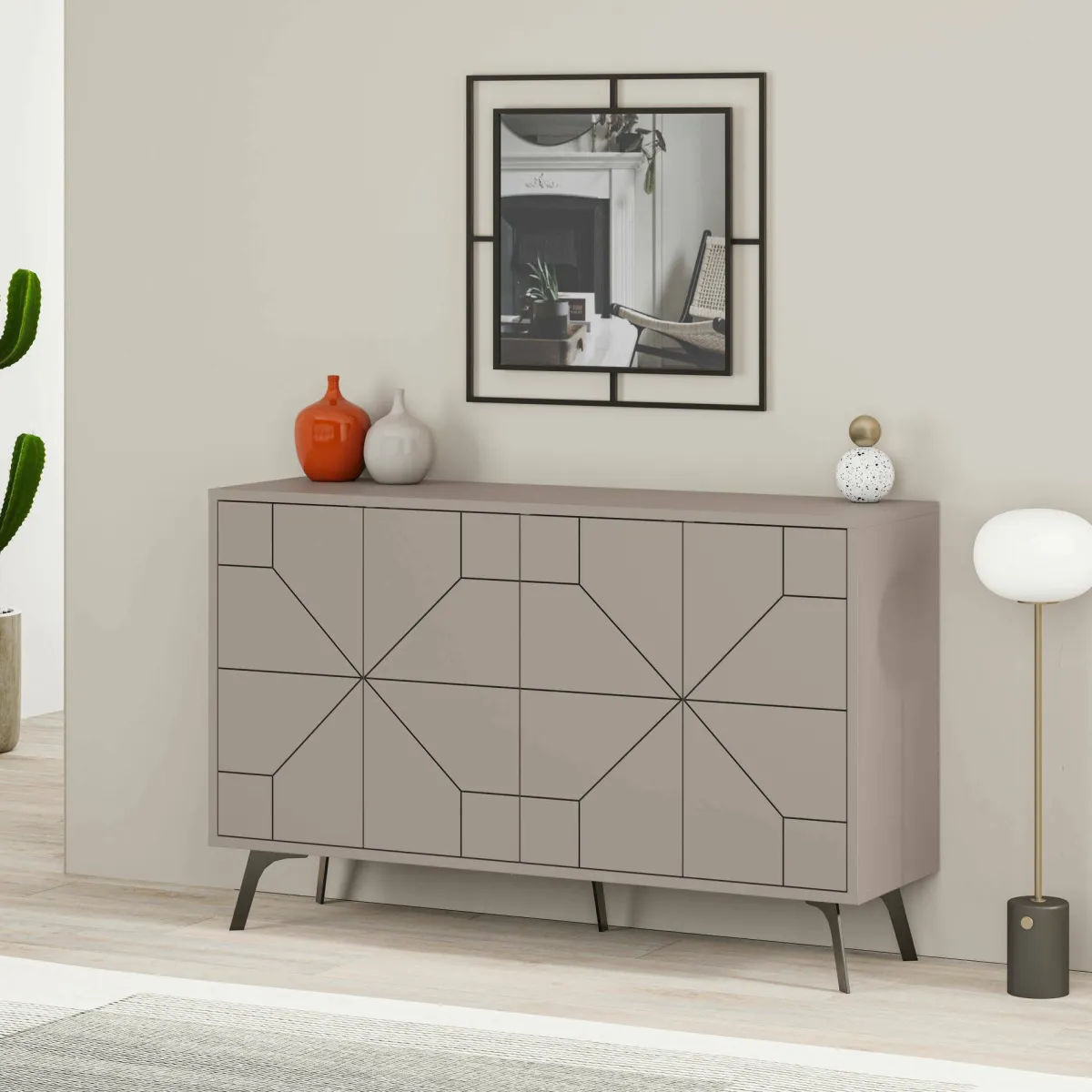 Madie|Credenze > Dmora Credenza 123x35x62h cm 4 ante - Earl Beige