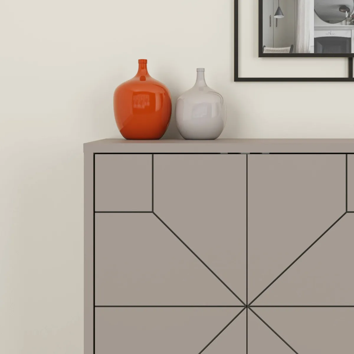 Madie|Credenze > Dmora Credenza 123x35x62h cm 4 ante - Earl Beige