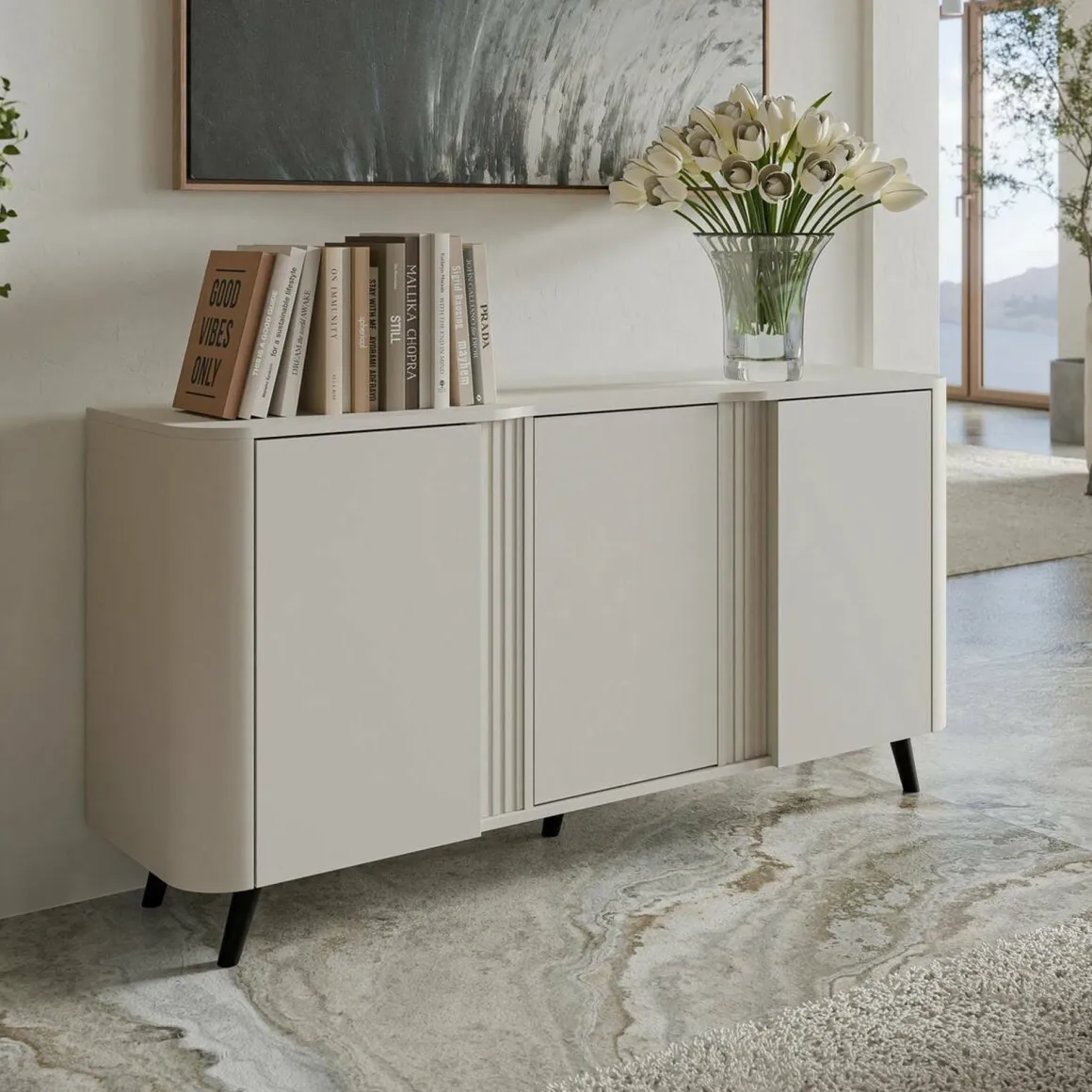 Credenza beige 150x42x70h cm 3 ante - Loreo
