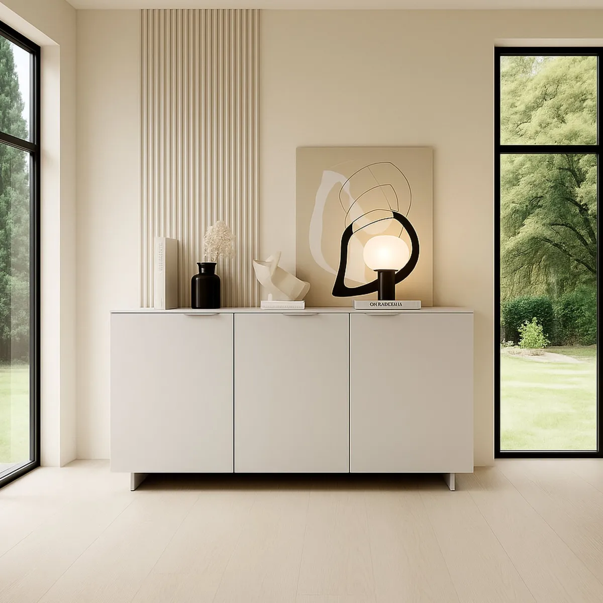Madie|Credenze > Dmora Credenza beige 180x41x90h cm 3 ante - Neto Beige Cashmere