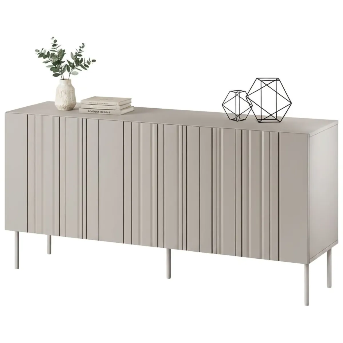 Madie|Credenze > Dmora Credenza beige 150x42x75h cm 3 ante - Spirano Beige Cashmere