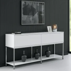 Cucina|Madie > Dmora Credenza bianca e argento 150x30x80h cm 2 ante - Basilia Argento, Bianco
