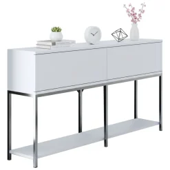 Cucina|Madie > Dmora Credenza bianca e argento 150x30x80h cm 2 ante - Basilia Argento, Bianco