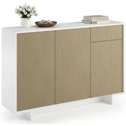 Credenza bianca e beige 134x35x87h cm 3 ante e 1 cassetto - Arius