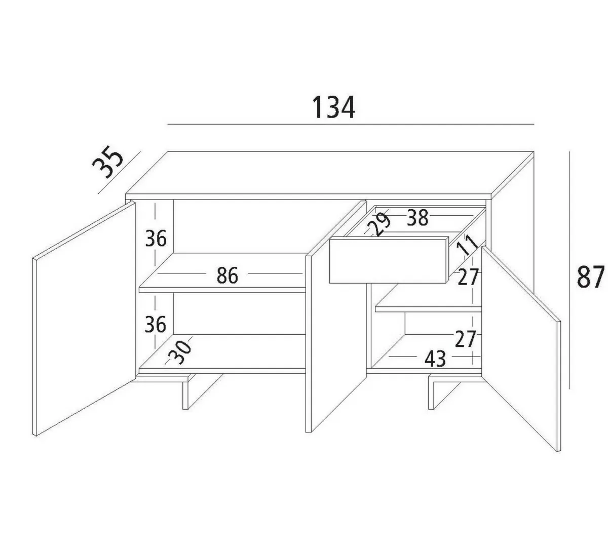 Cucina|Madie > Dmora Credenza bianca e cemento 134x35x87h cm 3 ante e 1 cassetto - Arius Grigio, Bianco Cemento