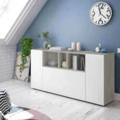 Credenza bianca e cemento 150x41x76h cm 3 ante - Crisantemo