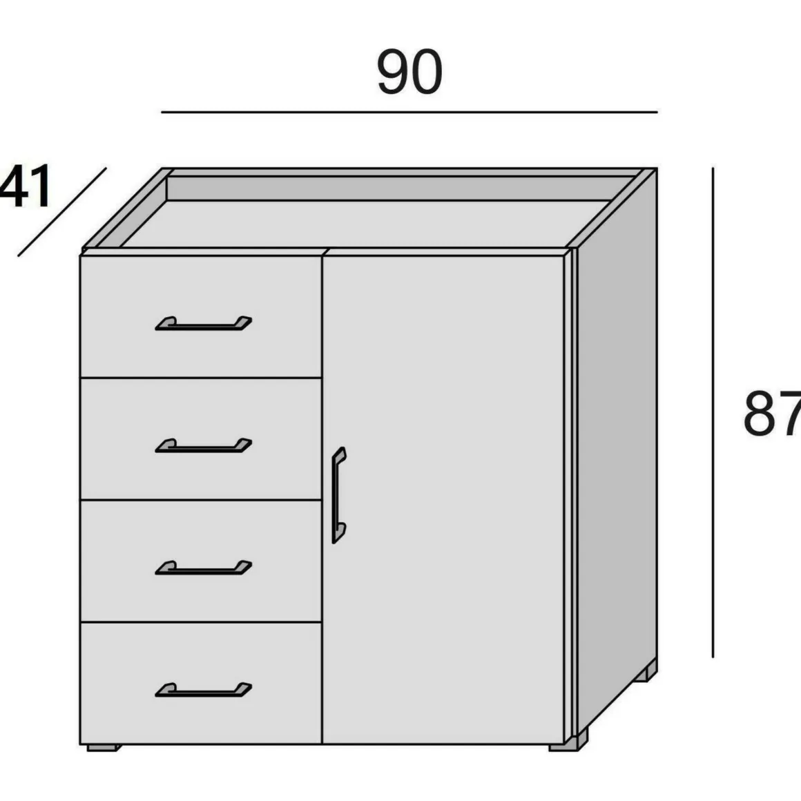 Credenza bianca e cemento 90x41x87h cm 1 anta e 4 cassetti - Aracnida