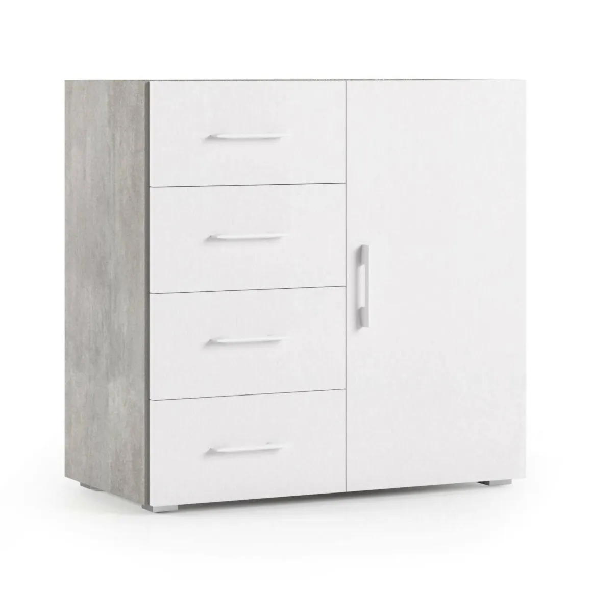 Credenza bianca e cemento 90x41x87h cm 1 anta e 4 cassetti - Aracnida