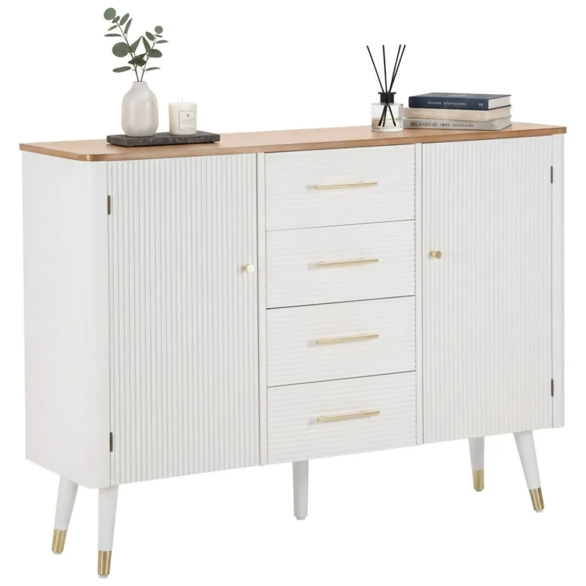 Madie|Credenze > Dmora Credenza bianca e marrone 117x37x90h cm 2 ante e 4 cassetti - Acute Marrone, Bianco