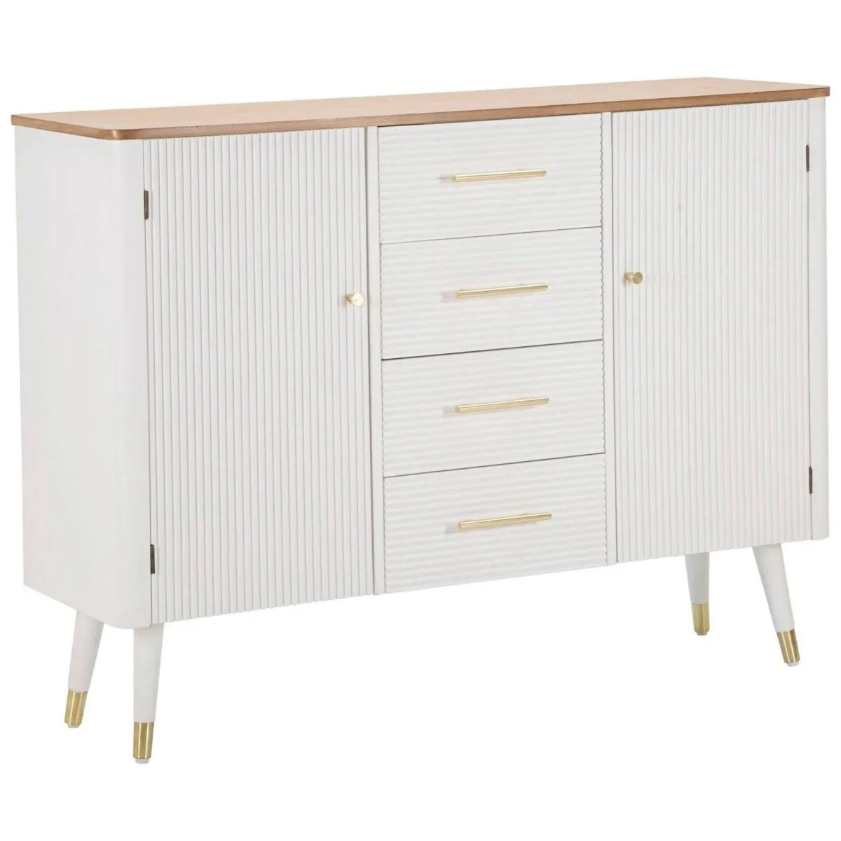 Madie|Credenze > Dmora Credenza bianca e marrone 117x37x90h cm 2 ante e 4 cassetti - Acute Marrone, Bianco