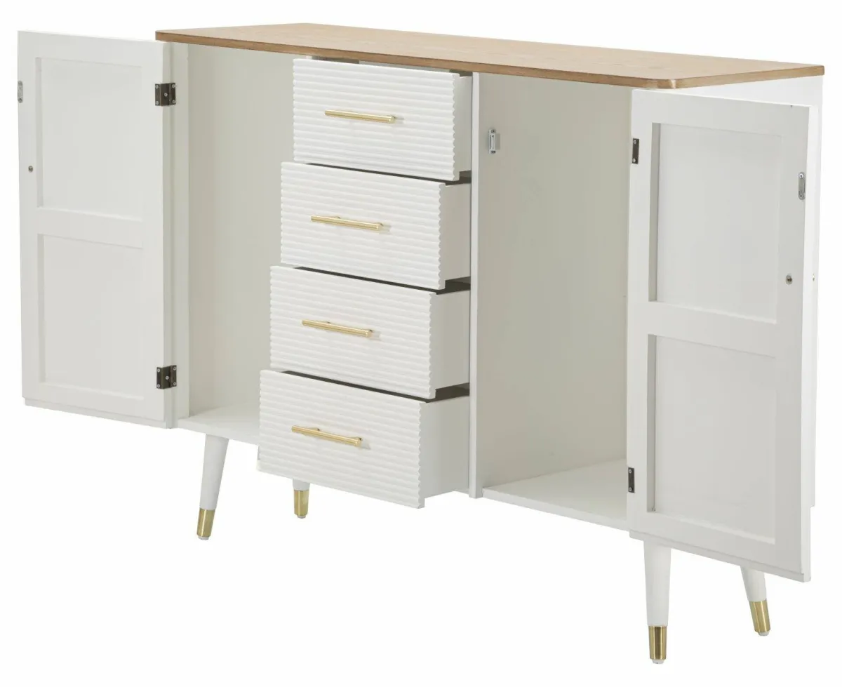 Madie|Credenze > Dmora Credenza bianca e marrone 117x37x90h cm 2 ante e 4 cassetti - Acute Marrone, Bianco