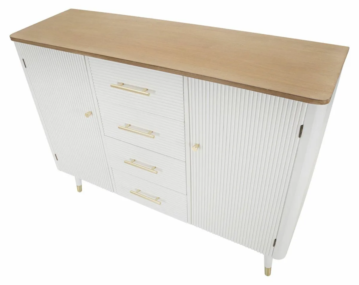 Madie|Credenze > Dmora Credenza bianca e marrone 117x37x90h cm 2 ante e 4 cassetti - Acute Marrone, Bianco