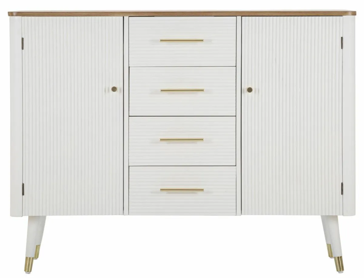 Madie|Credenze > Dmora Credenza bianca e marrone 117x37x90h cm 2 ante e 4 cassetti - Acute Marrone, Bianco