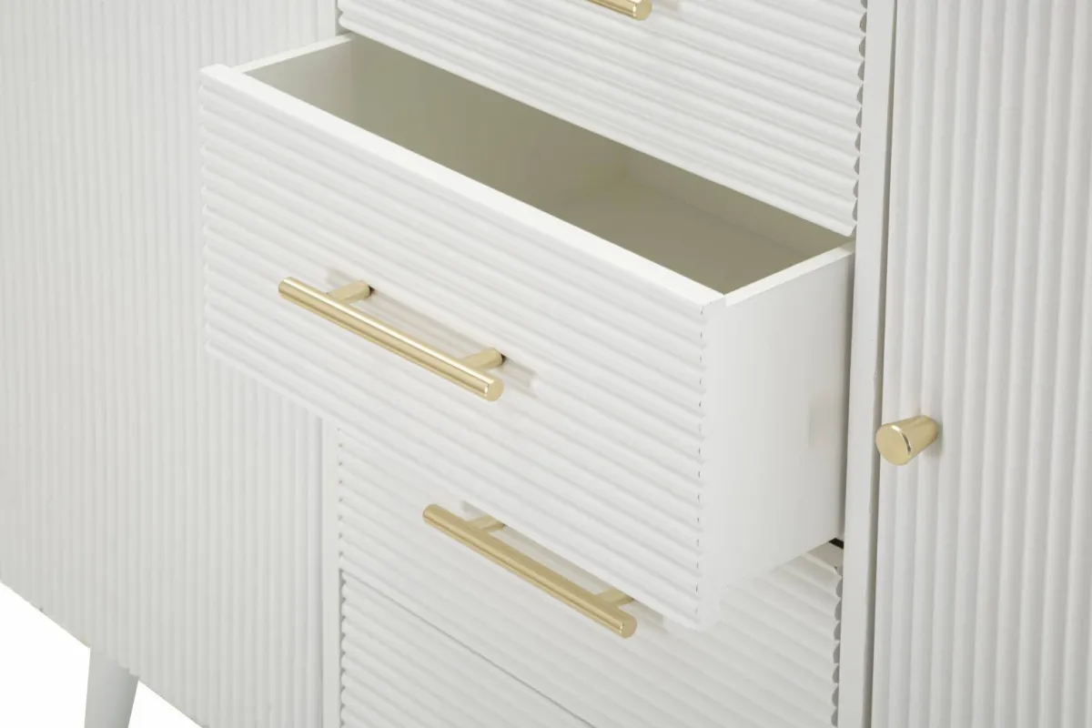 Madie|Credenze > Dmora Credenza bianca e marrone 117x37x90h cm 2 ante e 4 cassetti - Acute Marrone, Bianco